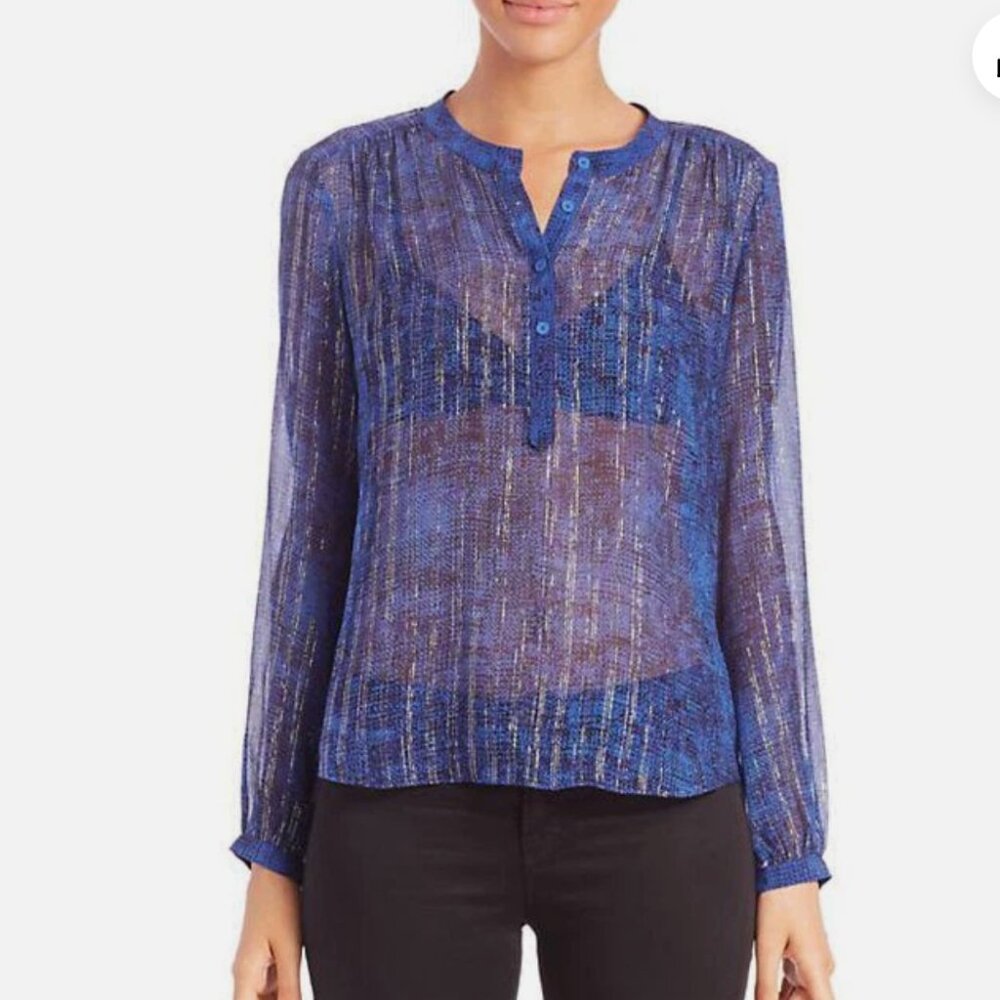 REBECCA TAYLOR blue blouse with metallic stripes